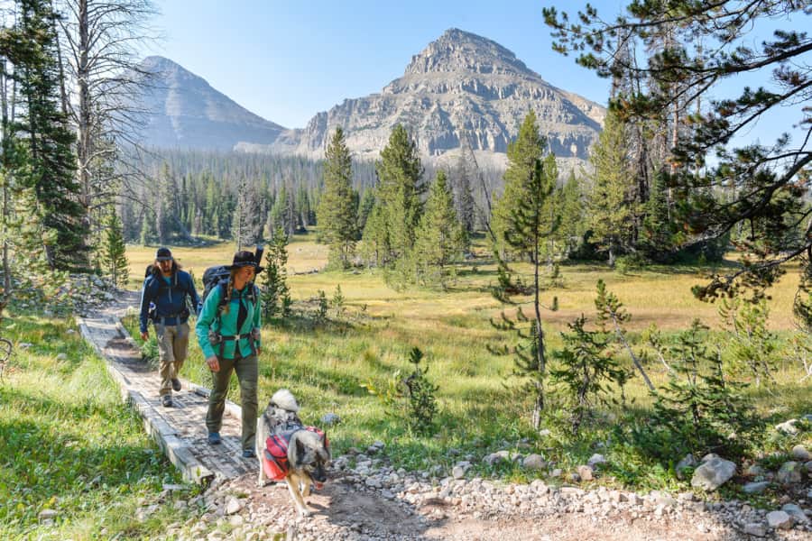 Overnight backpackers in the High Uintas Wilderness near Mirror Lake Scenic Byway.