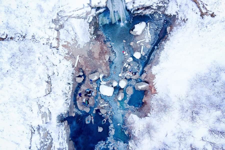 Fifth Water falls and springs in winter.