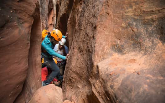 A tight squeeze through a canyon in Robbers Roost.