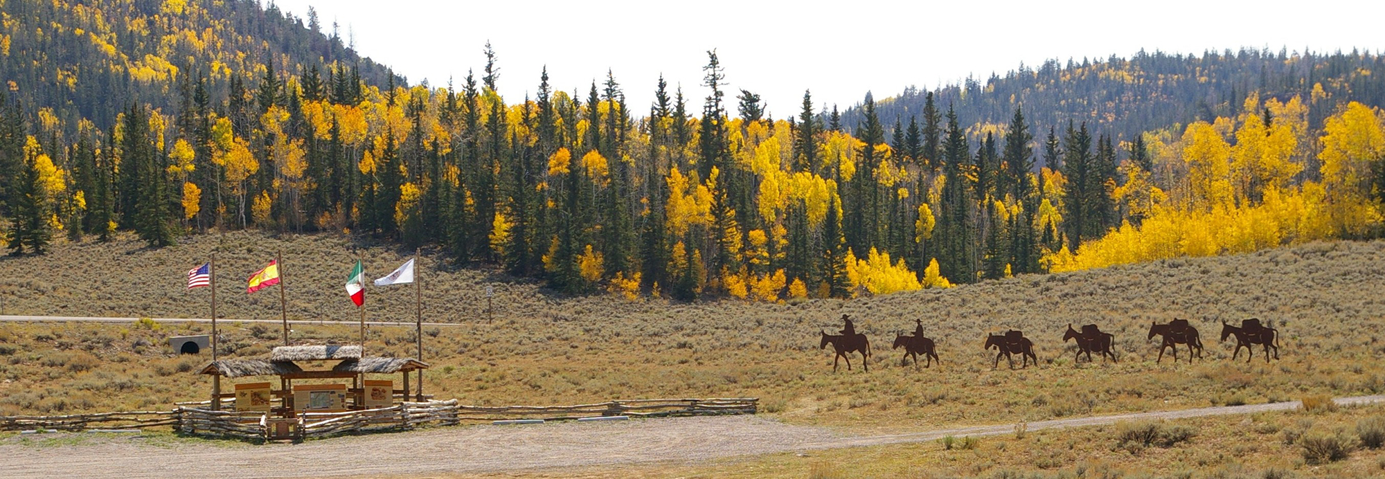 Flags near Koosharem represent the nations who played a part in the Old Spanish Trail. 