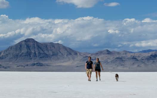 The Bonneville Salt Flats are a 30,000 acre expanse of hard, white salt crust on the western edge of the Great Salt Lake basin in Utah.