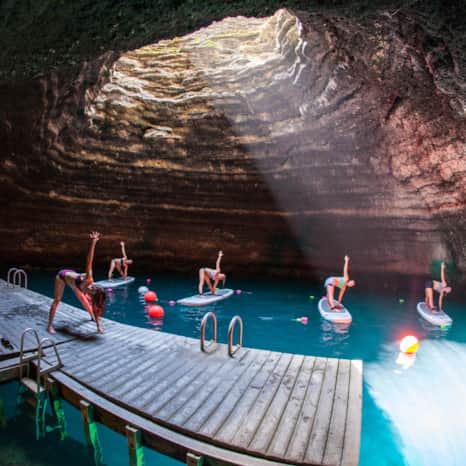 The Homestead Crater hot spring boasts crystal-clear mineral water from a geothermal spring.