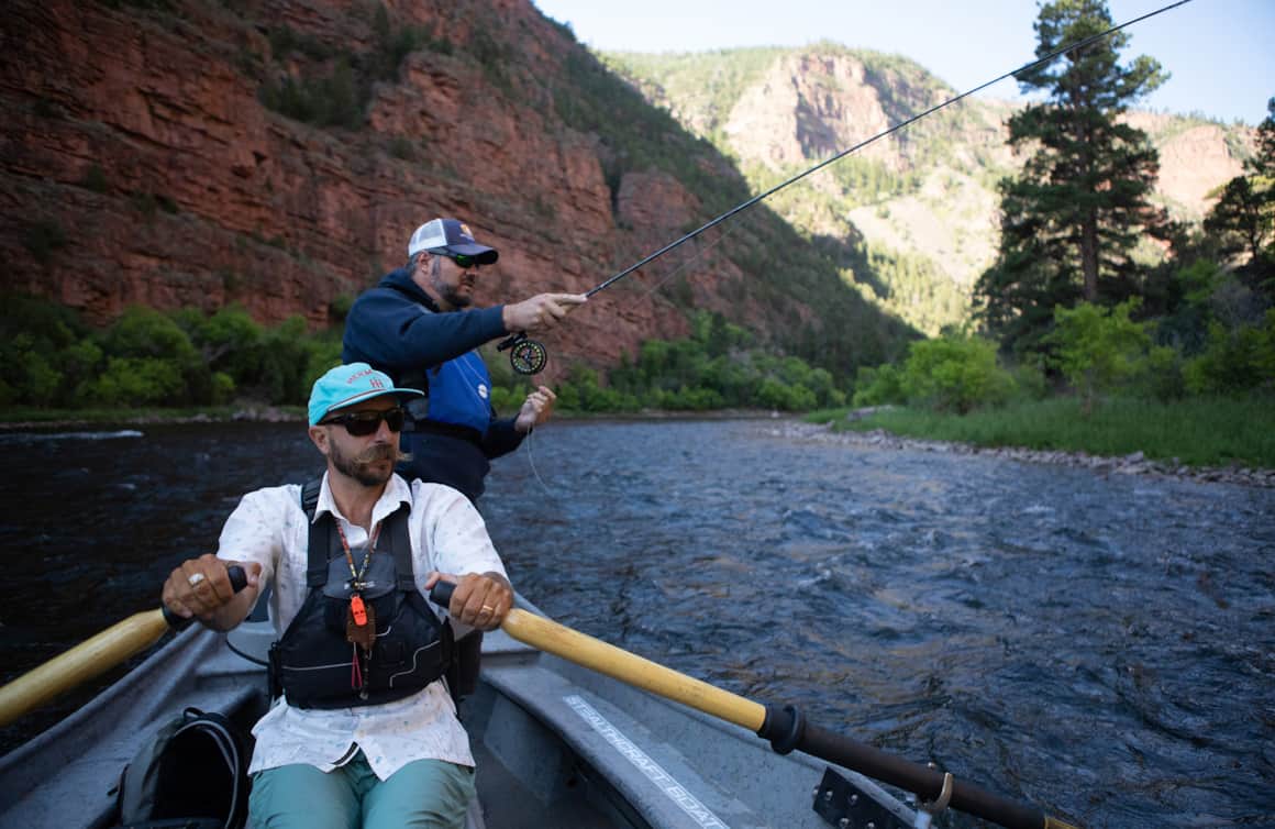Writer Brett Prettyman and fly fishing guide Colby Crossland fish on the Green River.