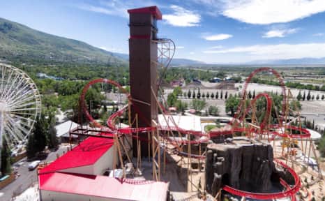 Aerial view of Lagoon Amusement Park.