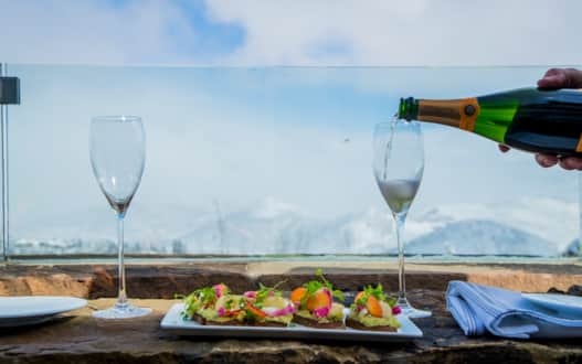 Après ski at Stein Eriksen Lodge overlooking Deer Valley Resort.
