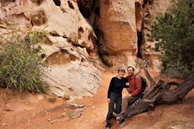 Contest winner Heather H. on a hike with John in Southern Utah.
