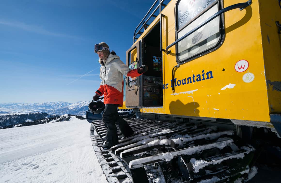 Snowcat dropping people off for a day of backcountry skiing.