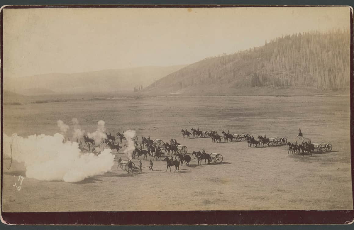 Artillery practice at the Tin War Encampment in Strawberry Valley, c. 1888.