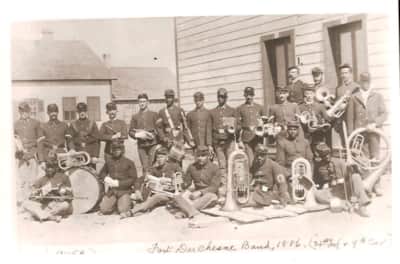 Members of the 9th Cavalry and 21st Infantry Band at Fort Duschesne.