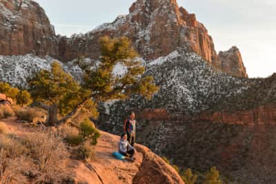 A dusting of snow on the trail at Zion National Park. 