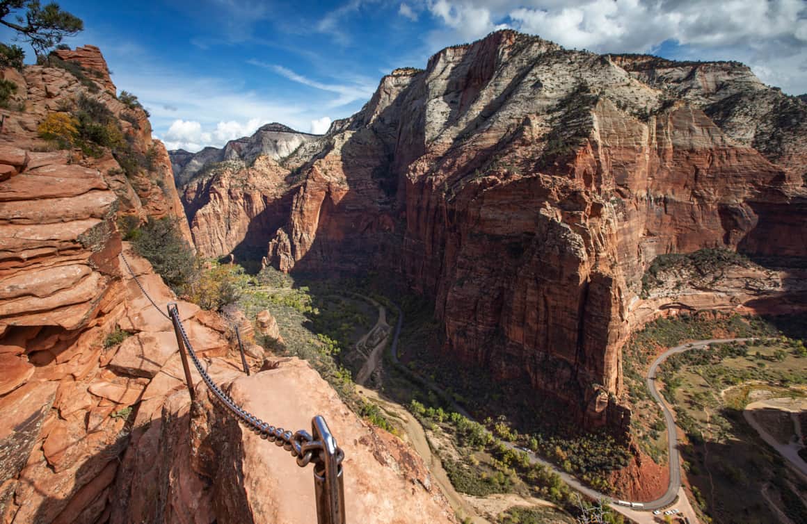 Expansive view of Zion National Park from the Angels Landing trail.