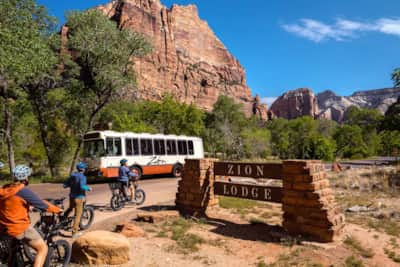 Biking Zion's Scenic Drive is always allowed. However, during peak season you’ll be sharing the road with the shuttle buses and must abide by safety rules.