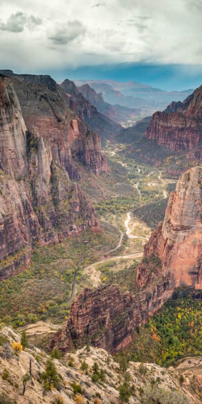 Aerial view of a scenic drive in Zion National Park