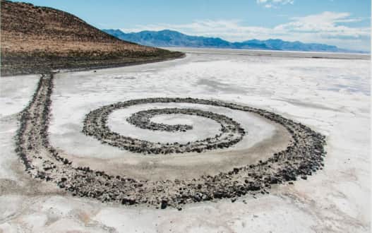 An aerial view of the Spiral Jetty, located just 45 minutes north of Salt Lake City.