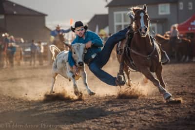 A true test of strength and skill, steer wrestling is always a showstopper at the Pony Express Rodeo & Derby.
