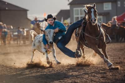 A true test of strength and skill, steer wrestling is always a showstopper at the Pony Express Rodeo & Derby.
