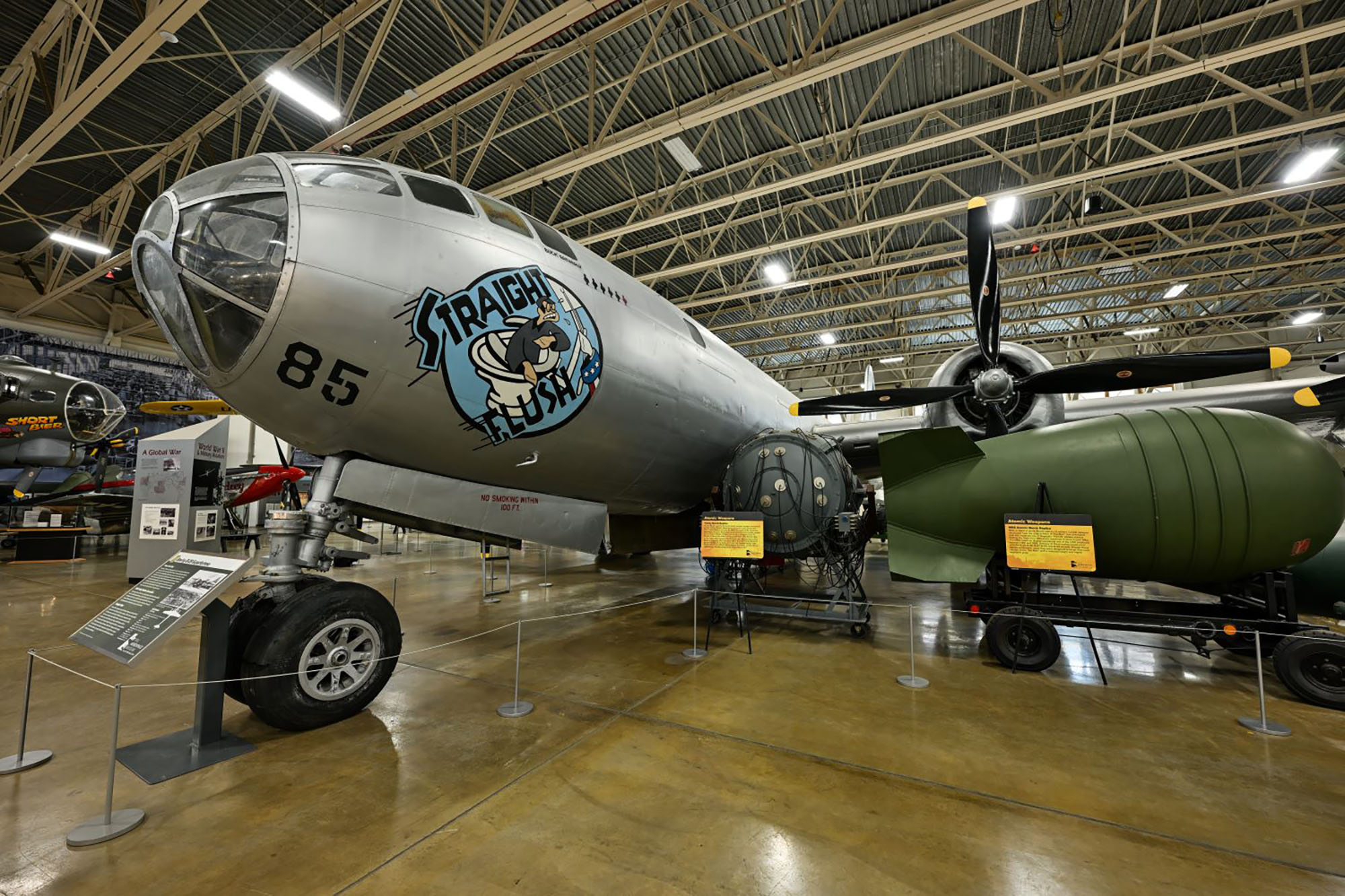 BOEING B-29 "SUPERFORTRESS": Designed as a replacement for the B-17 and B-24 in 1940, this aircraft was the pinnacle of allied bomber engineering with its pressurized cabin, electronic fire-control system and remote-controlled machine-gun turrets. During World War II, the 509th Composite Group practiced secret B-29 bombing maneuvers in Utah at Wendover Field to prepare for the atomic missions in Japan. (Rex Hadley Gallery)