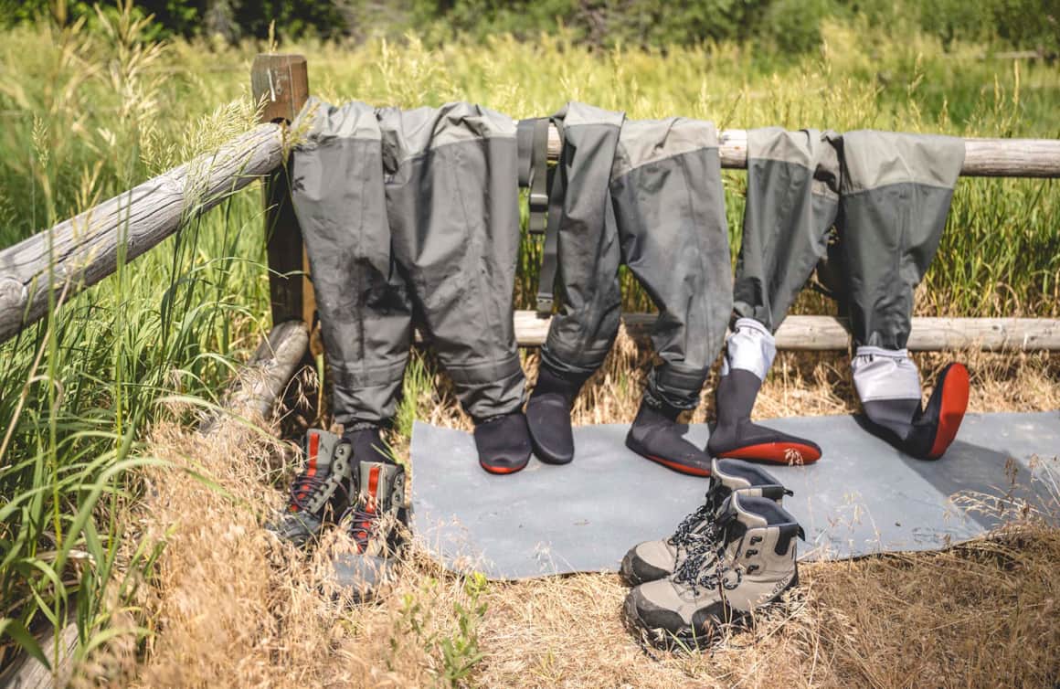 Boots and waders after a fishing session.