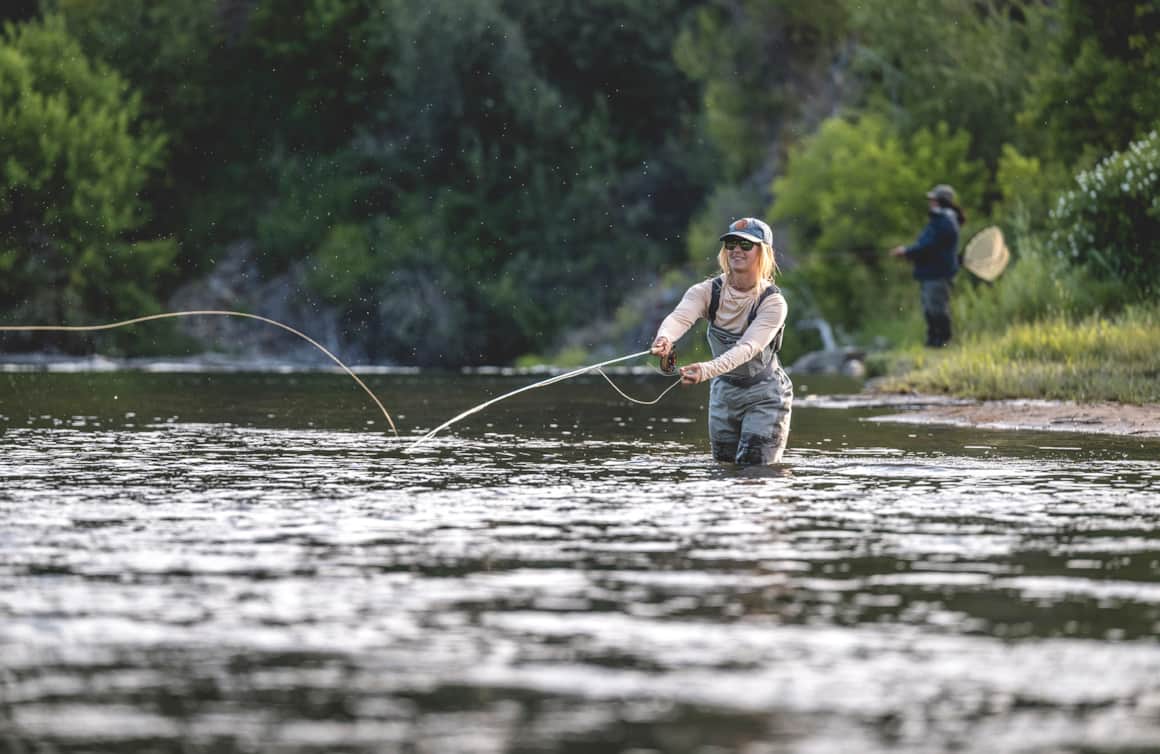 Haslem casting along the Provo River.