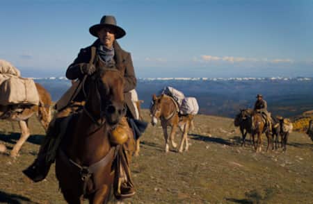 Kevin Costner rides a horse across a Southern Utah mountain range in the film, "Horizon: An American Saga."