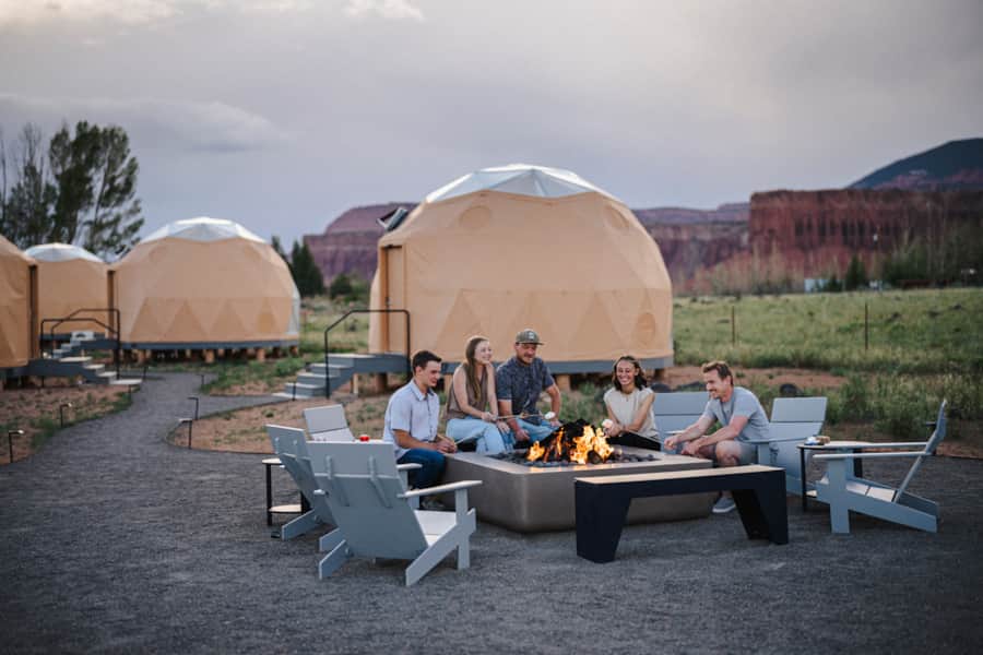 Guests can enjoy complimentary s'mores at the communal fire pit.