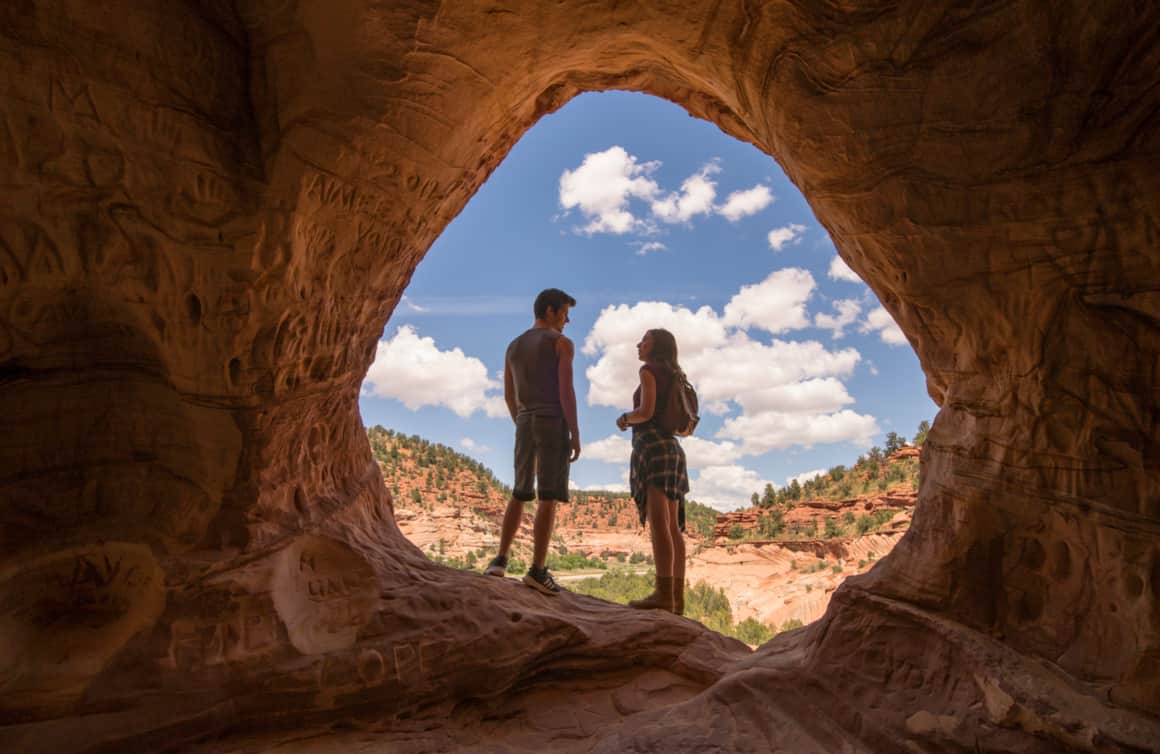 Located a mere five miles north of Kanab, the Sand Caves are remnants of an abandoned mining operation and make for an excellent afternoon of exploration.