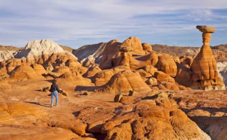 The Toadstools Hoodoos offers families and adventurers an easy, flat 1.5-mile hike exploring otherwordly geological sandstone formations.