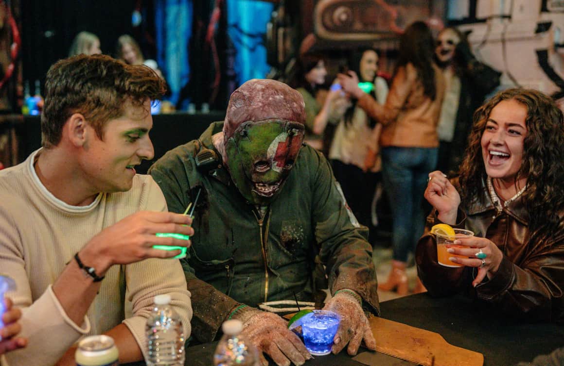Ready for a break from the scares? Grab a drink with the monsters at Fear Factory's Dark Spirits Bar.