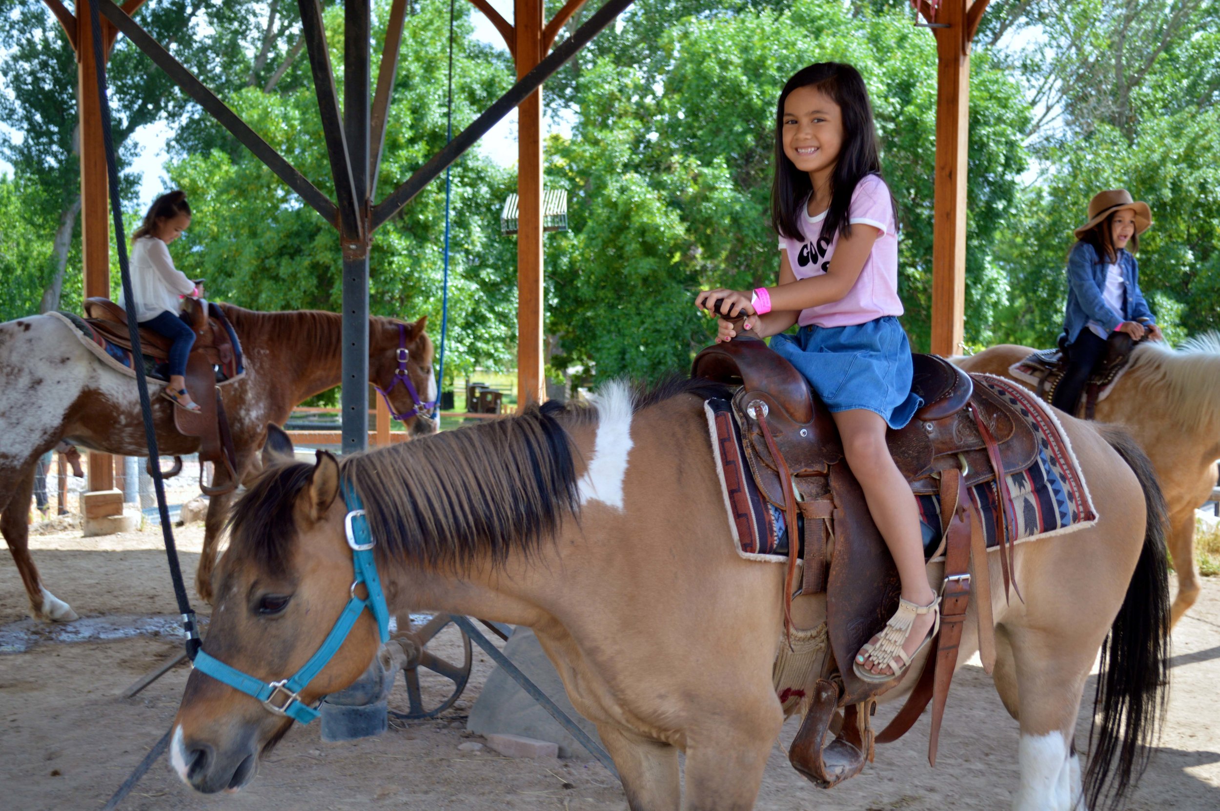 Kids can saddle up for a pony ride supervised by the park’s stable hands.
