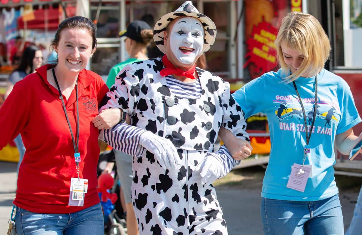 The fun isn't just on the stage! From clowns to acrobats, a variety of entertainers roam the Utah State Fairgrounds.