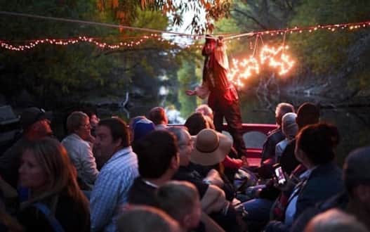 Let a pirate guide you on a boat along the spooky shores of the Provo River.