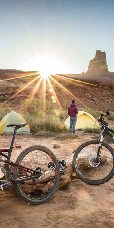 Camping along the White Rim Trail in in Canyonlands National Park.