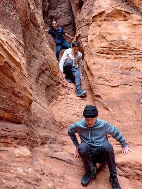 After a day of skiing, enjoy a relaxed hike while exploring the wind-shaped walls of the desert.