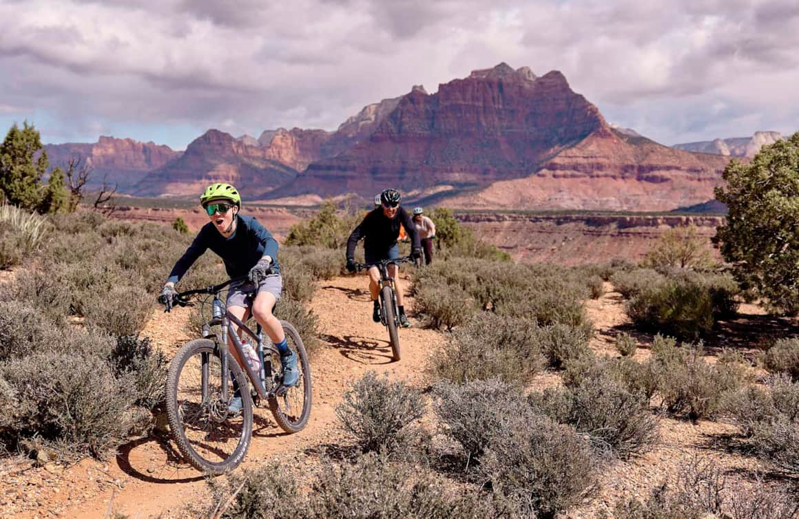 Hit the Wire Mesa Trail and ride with a stunning view of Zion National Park's majestic mesas.