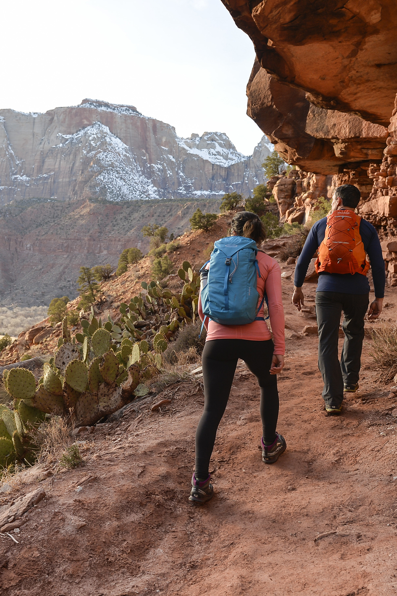 Winter hiking in Zion National Park. 