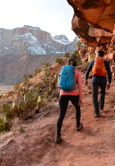 Winter hiking in Zion National Park.