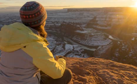 A winter hike at Dead Horse Point State Park near Moab provides stunning views of the Colorado River, La Sal Mountains and incredible scenery all around.