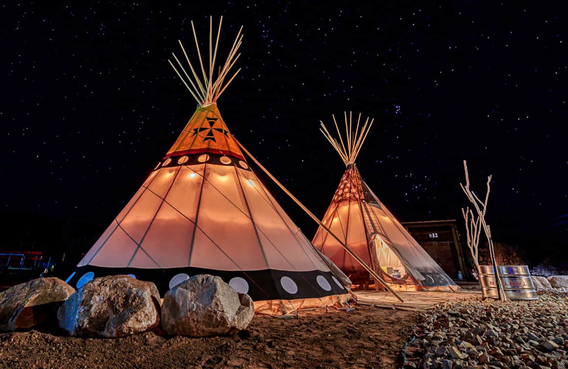 Honoring the area’s Native American heritage, the tipis at Compass Rose Lodge are the perfect place to gather for a family outing.
