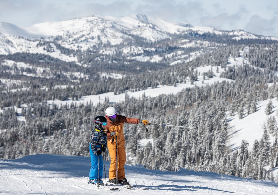 Agnes points out our next run from the top of Beaver Mountain Ski Area.