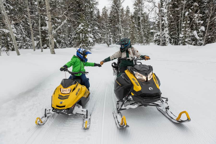 Ok, let’s do this! Mother and son get ready for some trail riding at Beaver Creek Lodge.