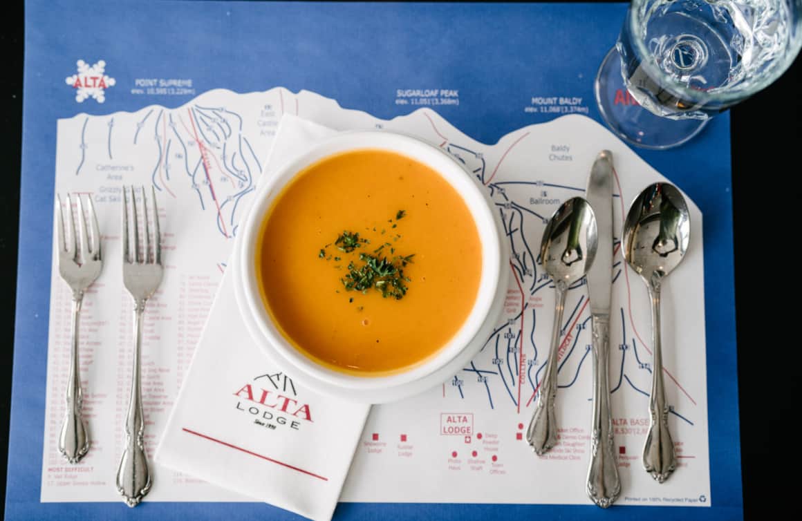 A warm bowl of soup served at Alta Lodge.