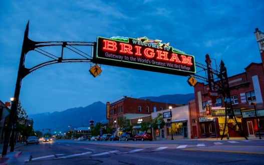 The iconic arch welcomes travelers to Brigham City, the Gateway to the World's Greatest Wild Bird Refuge.