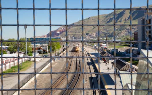 The past, present, and future — all visible from Salt Lake City's Front Runner Station.