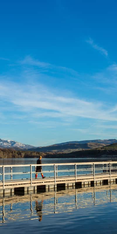 The Hyrum Reservoir is a scenic spot for boating and fishing.