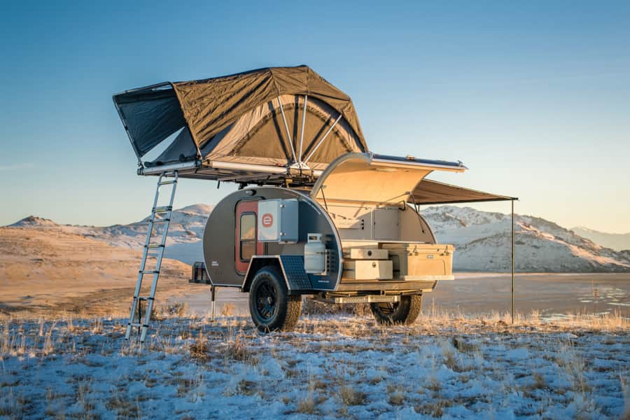 Escapod rents teardrop camping trailers from Coalville, Utah.