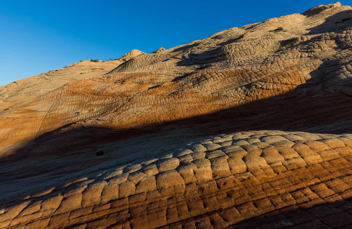 Anna’s Viewpoint Trail traverses Yant Flat where unusual patterns have formed in the bare bedrock.