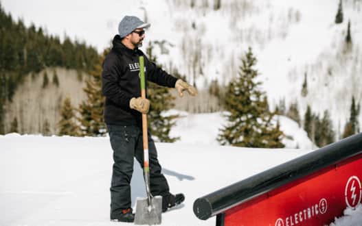 EYEING THE RAIL — Terrain parks are in Mouse’s lifeblood. A native of Duluth, Minnesota, he’s skied since he was three years old.