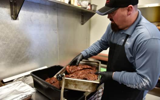 Serving up Kansas City–style BBQ at the Last Chair Saloon.