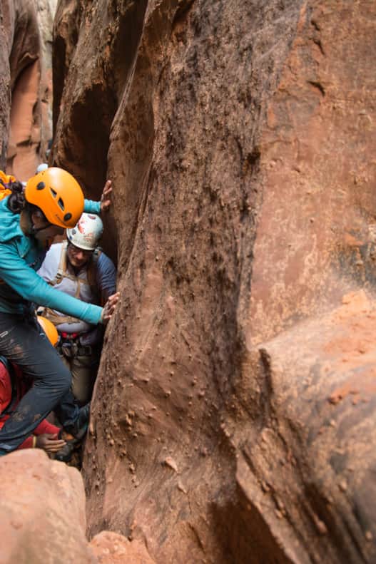 A tight squeeze through a canyon in Robbers Roost.
