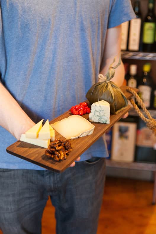 A Caputo's chocolate and cheese tasting board